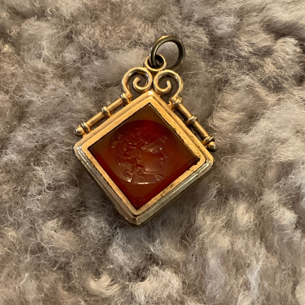 Vintage Gold and Red Cameo Pendant